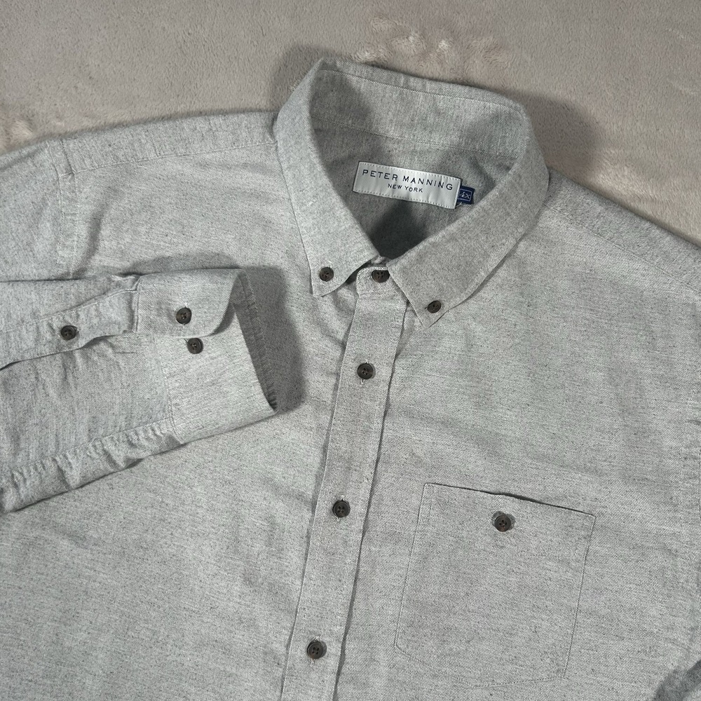Peter Manning Cotton/Cashmere Shirt 4X Gray Flannel Long Sleeve Made In Portugal